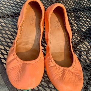Tieks, coral patent leather.